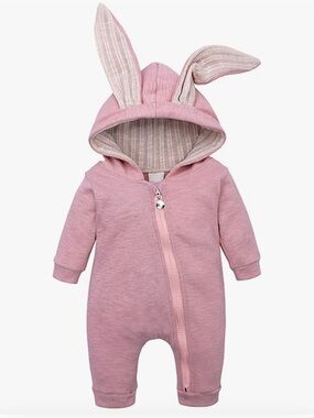 Baby Pink Bunny Hooded One-Piece Romper